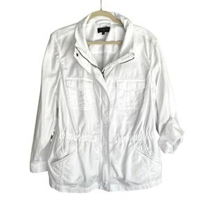 Talbots White Cotton Safari Jacket Utility Field Plus Size 2X Drawstring Waist